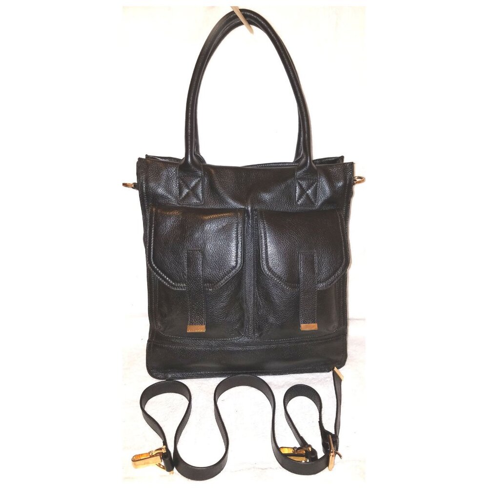 EXTRA-LARGE KRISTEN BELL FOR ERICA ANENBERG BLACK LEATHER CONVERTIBLE MULTI-STRA